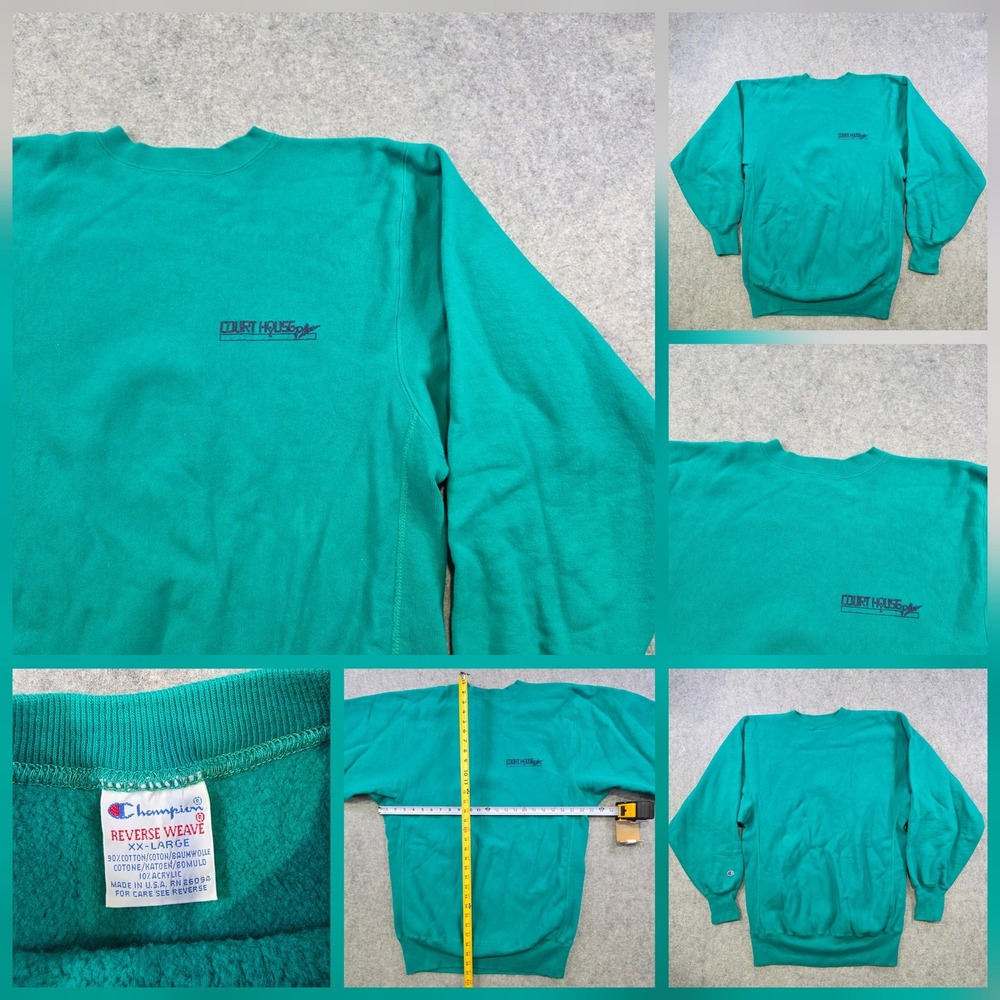 VTG Champion Reverse Weave Sweatshirt Mens 2XL Green Court House Crewneck USA